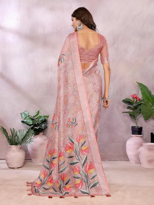 Women's_Linen_Shimmer_Floral_Saree_for_Women_|_Lightweight_Printed_Linen-Shimmer_Sarees_|_For_Traditional,_Festive_&_Wedding_|_5.5m_Saree_+_0.8m_Blouse_(Peach_Floral)