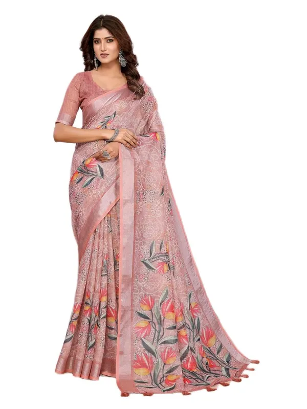 Women's_Linen_Shimmer_Floral_Saree_for_Women_|_Lightweight_Printed_Linen-Shimmer_Sarees_|_For_Traditional,_Festive_&_Wedding_|_5.5m_Saree_+_0.8m_Blouse_(Peach_Floral)