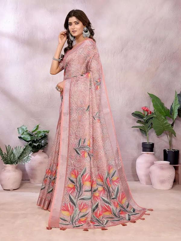 Women's_Linen_Shimmer_Floral_Saree_for_Women_|_Lightweight_Printed_Linen-Shimmer_Sarees_|_For_Traditional,_Festive_&_Wedding_|_5.5m_Saree_+_0.8m_Blouse_(Peach_Floral)