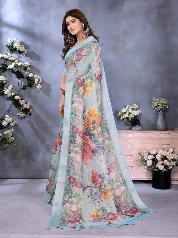 Women's_Linen_Shimmer_Floral_Saree_for_Women_|_Lightweight_Printed_Linen-Shimmer_Sarees_|_For_Traditional,_Festive_&_Wedding_|_5.5m_Saree_+_0.8m_Blouse_(Sky_Blue_Floral)
