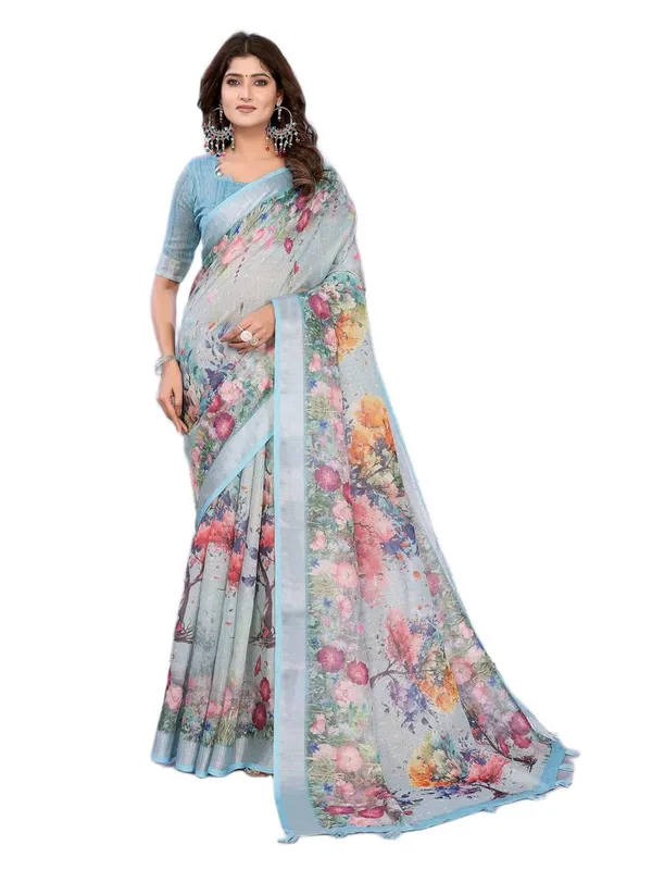 Women's_Linen_Shimmer_Floral_Saree_for_Women_|_Lightweight_Printed_Linen-Shimmer_Sarees_|_For_Traditional,_Festive_&_Wedding_|_5.5m_Saree_+_0.8m_Blouse_(Sky_Blue_Floral)