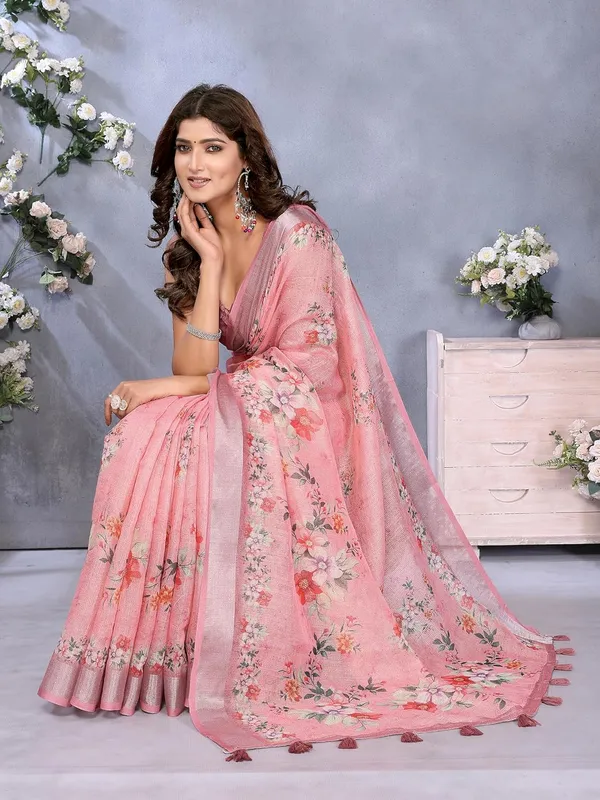 Women's_Linen_Shimmer_Floral_Saree_for_Women_|_Lightweight_Printed_Linen-Shimmer_Sarees_|_For_Traditional,_Festive_&_Wedding_|_5.5m_Saree_+_0.8m_Blouse_(Pink_Floral)