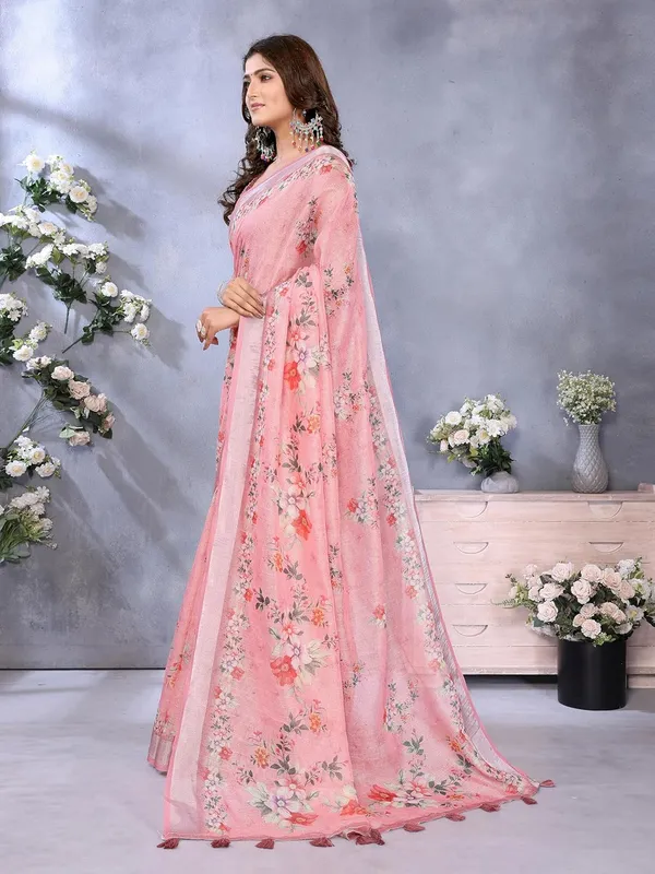 Women's_Linen_Shimmer_Floral_Saree_for_Women_|_Lightweight_Printed_Linen-Shimmer_Sarees_|_For_Traditional,_Festive_&_Wedding_|_5.5m_Saree_+_0.8m_Blouse_(Pink_Floral)