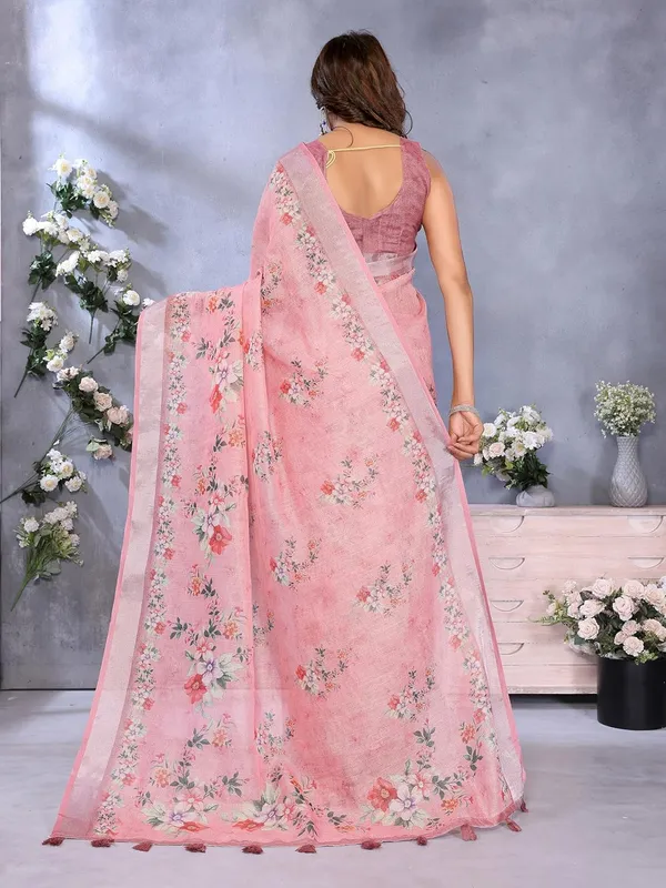 Women's_Linen_Shimmer_Floral_Saree_for_Women_|_Lightweight_Printed_Linen-Shimmer_Sarees_|_For_Traditional,_Festive_&_Wedding_|_5.5m_Saree_+_0.8m_Blouse_(Pink_Floral)