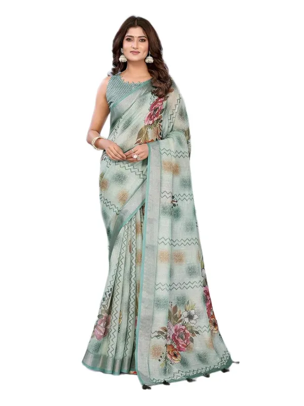 Women's_Linen_Shimmer_Floral_Saree_for_Women_|_Lightweight_Printed_Linen-Shimmer_Sarees_|_For_Traditional,_Festive_&_Wedding_|_5.5m_Saree_+_0.8m_Blouse_(Mint_Green_Floral)