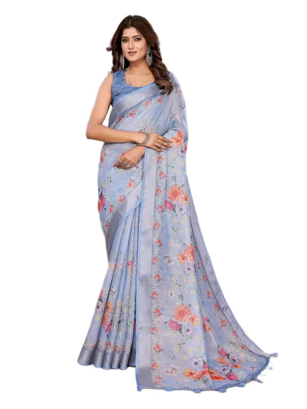 Women's_Linen_Shimmer_Floral_Saree_for_Women_|_Lightweight_Printed_Linen-Shimmer_Sarees_|_For_Traditional,_Festive_&_Wedding_|_5.5m_Saree_+_0.8m_Blouse_(Sky_Blue_Printed_Floral)