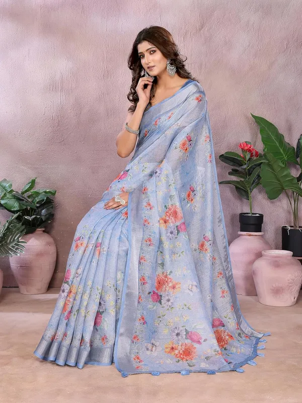Women's_Linen_Shimmer_Floral_Saree_for_Women_|_Lightweight_Printed_Linen-Shimmer_Sarees_|_For_Traditional,_Festive_&_Wedding_|_5.5m_Saree_+_0.8m_Blouse_(Sky_Blue_Printed_Floral)