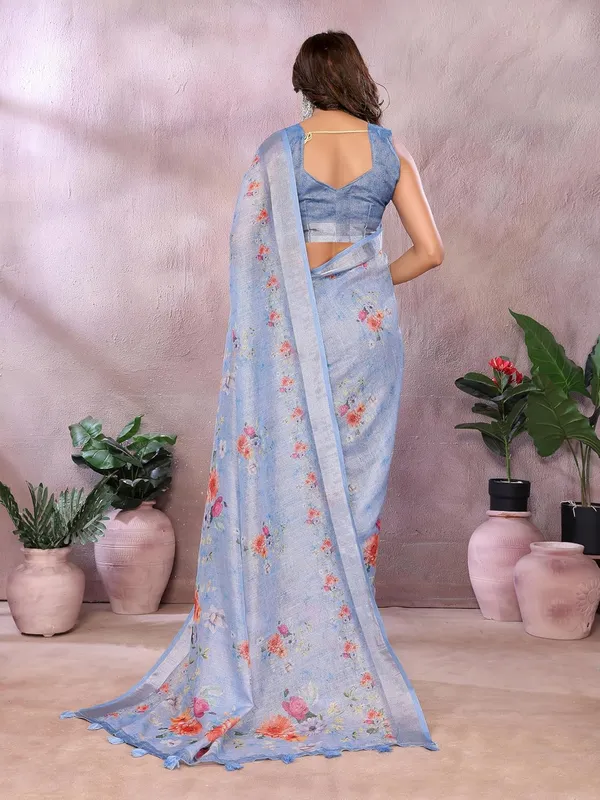 Women's_Linen_Shimmer_Floral_Saree_for_Women_|_Lightweight_Printed_Linen-Shimmer_Sarees_|_For_Traditional,_Festive_&_Wedding_|_5.5m_Saree_+_0.8m_Blouse_(Sky_Blue_Printed_Floral)
