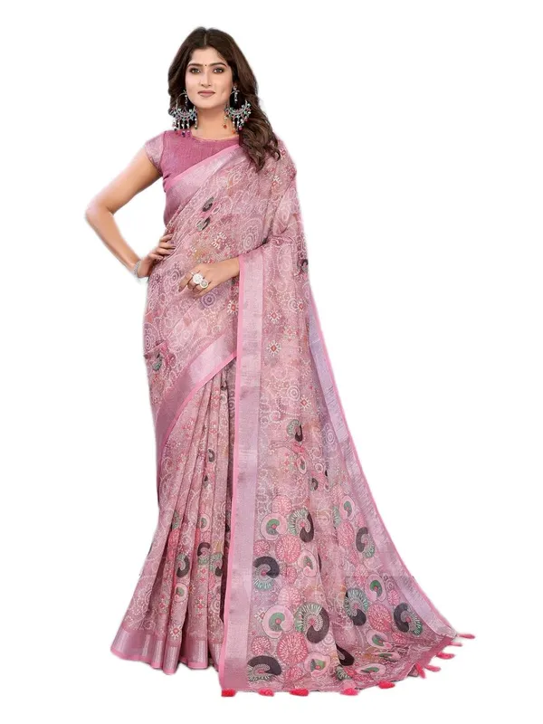 Women's_Linen_Shimmer_Floral_Saree_for_Women_|_Lightweight_Printed_Linen-Shimmer_Sarees_|_For_Traditional,_Festive_&_Wedding_|_5.5m_Saree_+_0.8m_Blouse_(Rose_Pink_Ethnic)