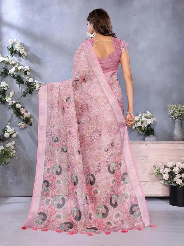 Women's_Linen_Shimmer_Floral_Saree_for_Women_|_Lightweight_Printed_Linen-Shimmer_Sarees_|_For_Traditional,_Festive_&_Wedding_|_5.5m_Saree_+_0.8m_Blouse_(Rose_Pink_Ethnic)