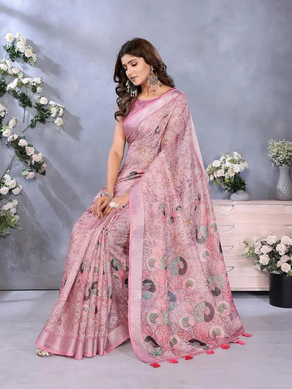 Women's_Linen_Shimmer_Floral_Saree_for_Women_|_Lightweight_Printed_Linen-Shimmer_Sarees_|_For_Traditional,_Festive_&_Wedding_|_5.5m_Saree_+_0.8m_Blouse_(Rose_Pink_Ethnic)