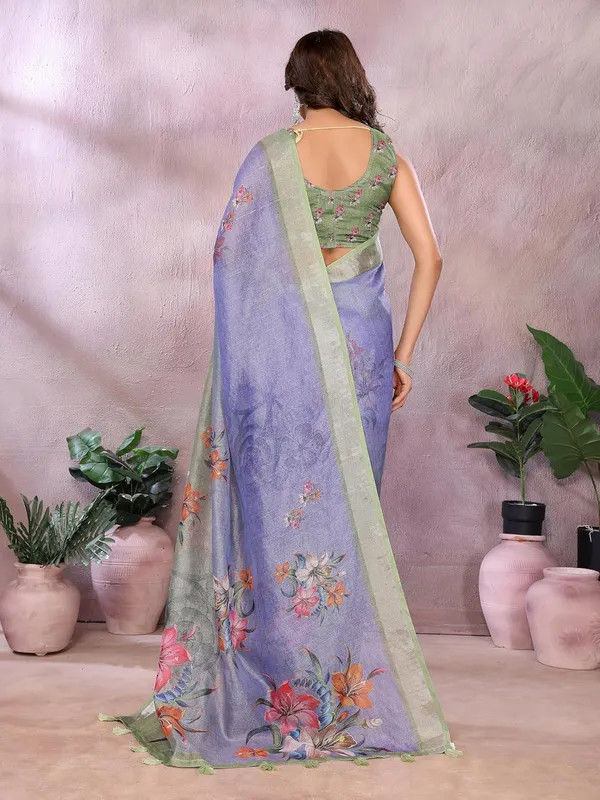 Women's_Linen_Shimmer_Floral_Saree_for_Women_|_Lightweight_Printed_Linen-Shimmer_Sarees_|_For_Traditional,_Festive_&_Wedding_|_5.5m_Saree_+_0.8m_Blouse_(Lavender_&_Green_Floral)