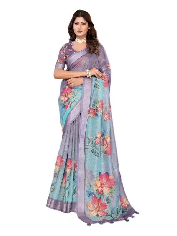 Women's_Linen_Shimmer_Floral_Saree_for_Women_|_Lightweight_Printed_Linen-Shimmer_Sarees_|_For_Traditional,_Festive_&_Wedding_|_5.5m_Saree_+_0.8m_Blouse_(Aqua_Blue_Floral)