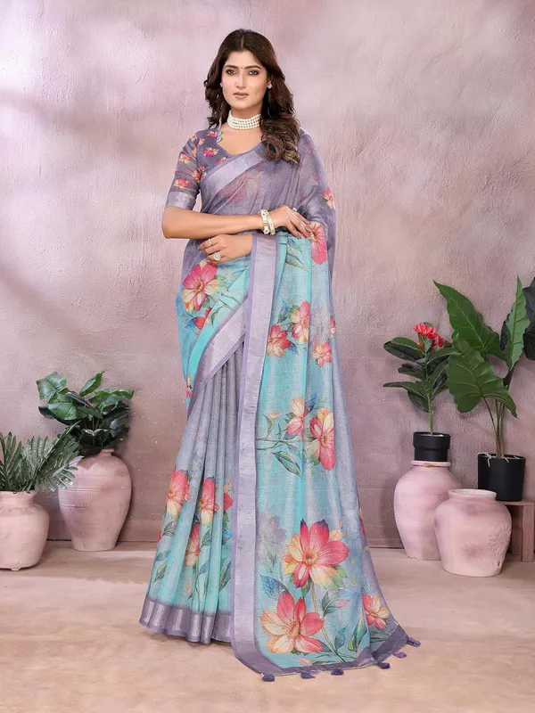 Women's_Linen_Shimmer_Floral_Saree_for_Women_|_Lightweight_Printed_Linen-Shimmer_Sarees_|_For_Traditional,_Festive_&_Wedding_|_5.5m_Saree_+_0.8m_Blouse_(Aqua_Blue_Floral)
