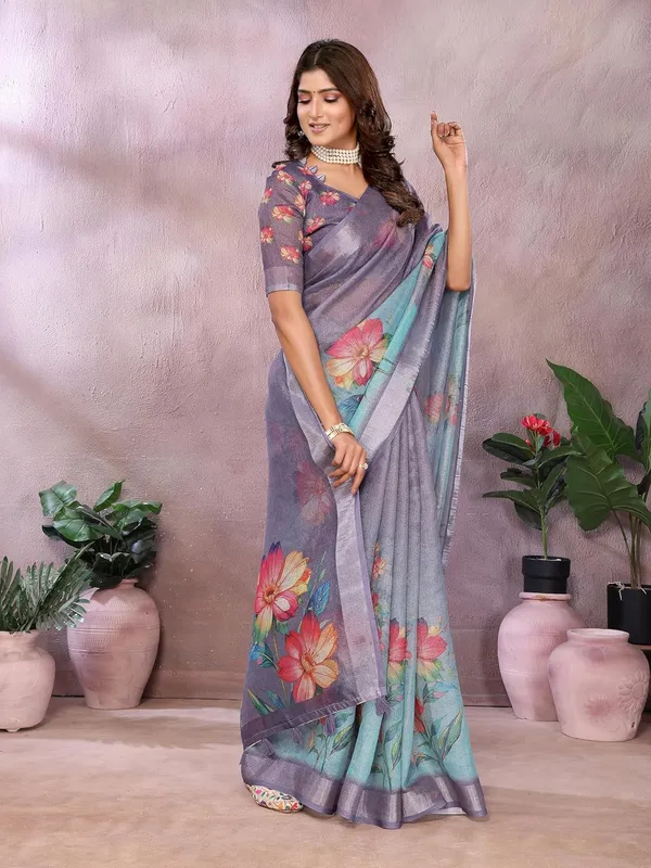 Women's_Linen_Shimmer_Floral_Saree_for_Women_|_Lightweight_Printed_Linen-Shimmer_Sarees_|_For_Traditional,_Festive_&_Wedding_|_5.5m_Saree_+_0.8m_Blouse_(Aqua_Blue_Floral)