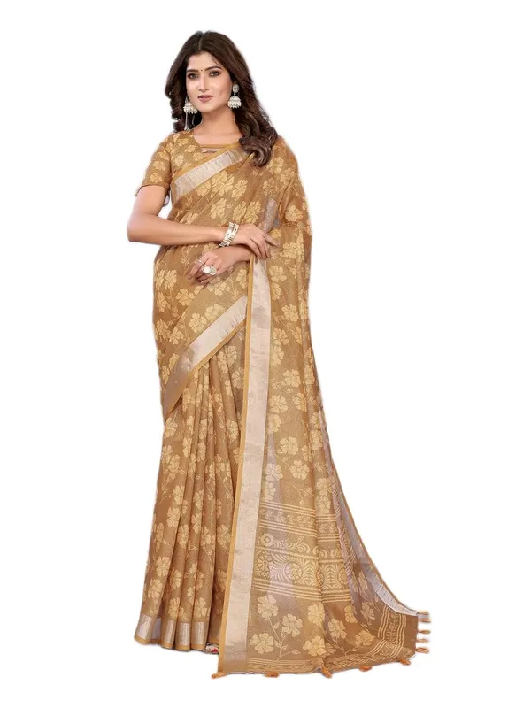 Women's_Linen_Shimmer_Floral_Saree_for_Women_|_Lightweight_Printed_Linen-Shimmer_Sarees_|_For_Traditional,_Festive_&_Wedding_|_5.5m_Saree_+_0.8m_Blouse_(Golden_Floral_Woven)