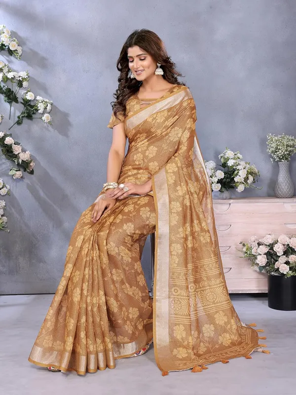 Women's_Linen_Shimmer_Floral_Saree_for_Women_|_Lightweight_Printed_Linen-Shimmer_Sarees_|_For_Traditional,_Festive_&_Wedding_|_5.5m_Saree_+_0.8m_Blouse_(Golden_Floral_Woven)