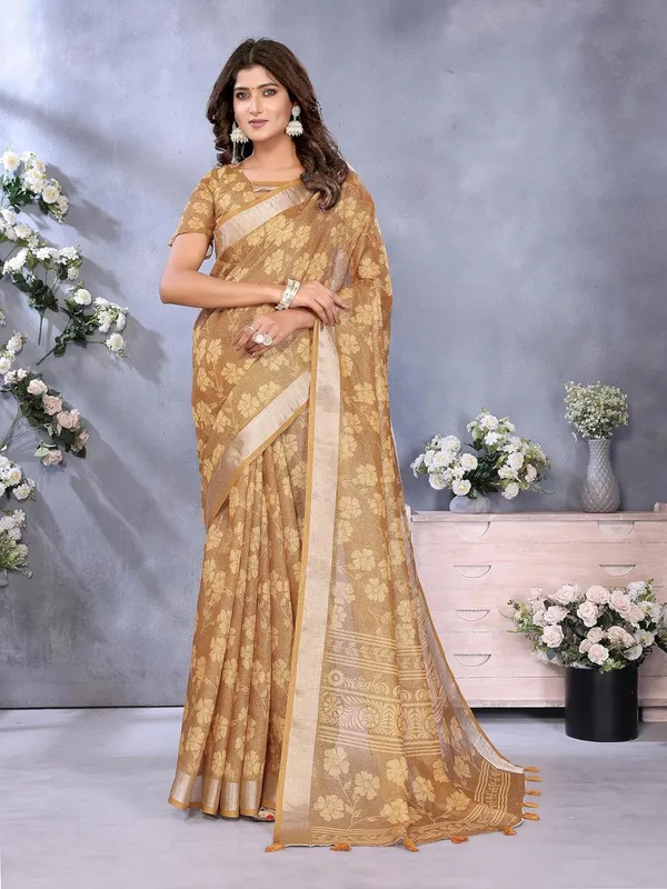 Women's_Linen_Shimmer_Floral_Saree_for_Women_|_Lightweight_Printed_Linen-Shimmer_Sarees_|_For_Traditional,_Festive_&_Wedding_|_5.5m_Saree_+_0.8m_Blouse_(Golden_Floral_Woven)