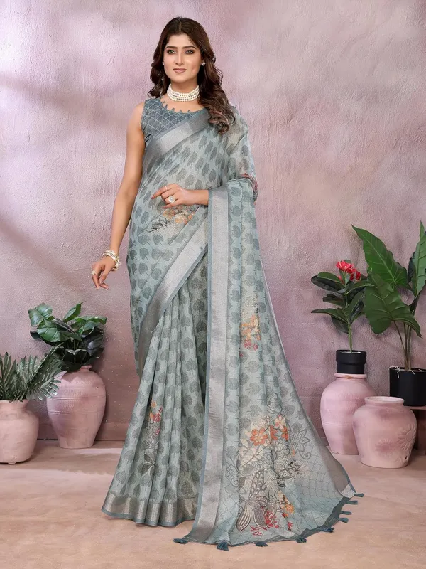 Women's_Linen_Shimmer_Floral_Saree_for_Women_|_Lightweight_Printed_Linen-Shimmer_Sarees_|_For_Traditional,_Festive_&_Wedding_|_5.5m_Saree_+_0.8m_Blouse_(Greyish_Blue_Woven_Floral)