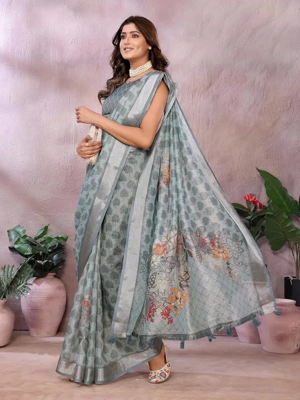 Women's_Linen_Shimmer_Floral_Saree_for_Women_|_Lightweight_Printed_Linen-Shimmer_Sarees_|_For_Traditional,_Festive_&_Wedding_|_5.5m_Saree_+_0.8m_Blouse_(Greyish_Blue_Woven_Floral)