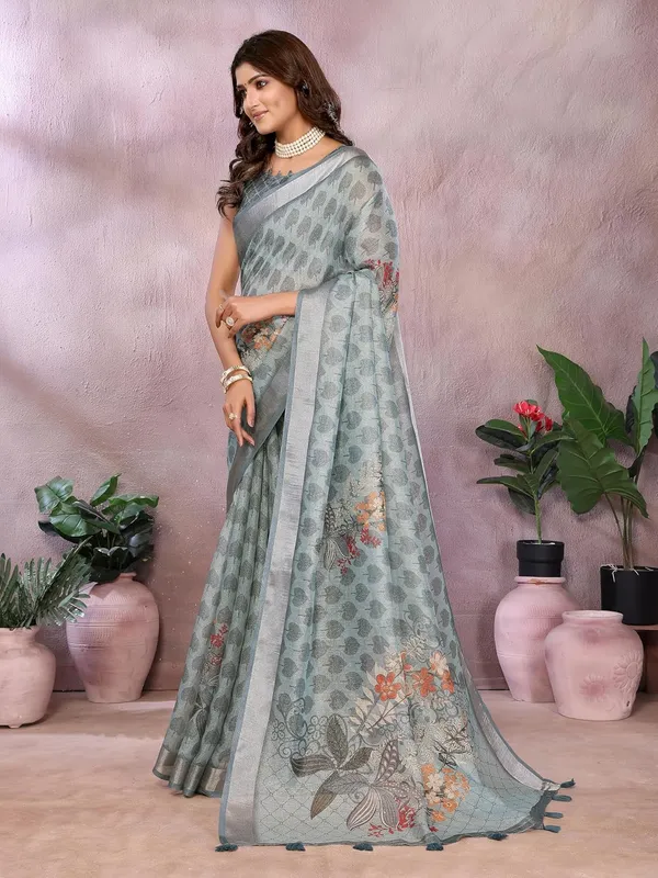 Women's_Linen_Shimmer_Floral_Saree_for_Women_|_Lightweight_Printed_Linen-Shimmer_Sarees_|_For_Traditional,_Festive_&_Wedding_|_5.5m_Saree_+_0.8m_Blouse_(Greyish_Blue_Woven_Floral)
