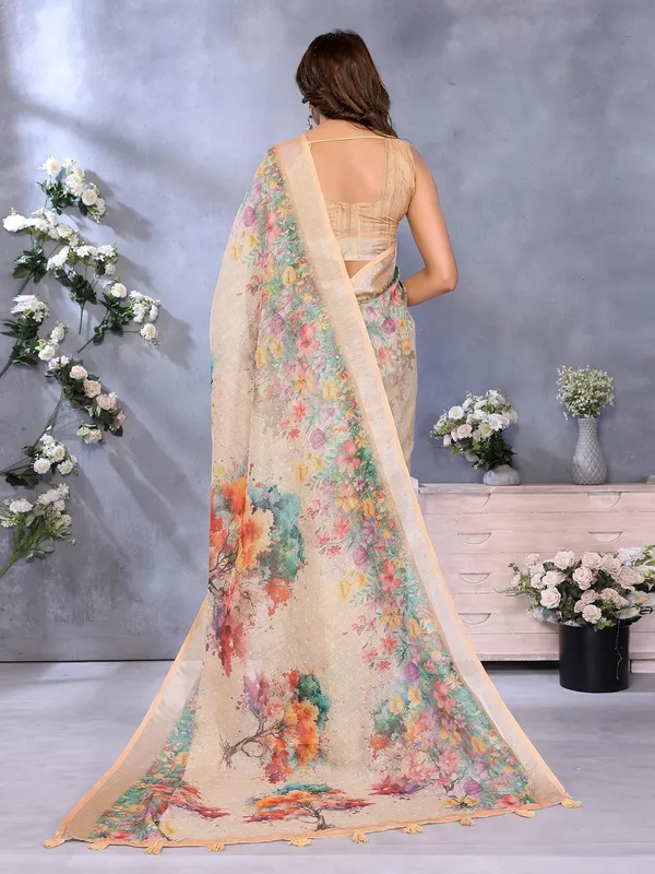 Women's_Linen_Shimmer_Floral_Saree_for_Women_|_Lightweight_Printed_Linen-Shimmer_Sarees_|_For_Traditional,_Festive_&_Wedding_|_5.5m_Saree_+_0.8m_Blouse_(Beige_Multicolor_Floral)