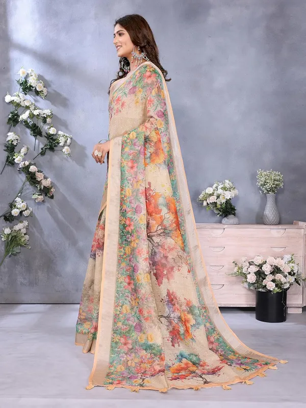 Women's_Linen_Shimmer_Floral_Saree_for_Women_|_Lightweight_Printed_Linen-Shimmer_Sarees_|_For_Traditional,_Festive_&_Wedding_|_5.5m_Saree_+_0.8m_Blouse_(Beige_Multicolor_Floral)