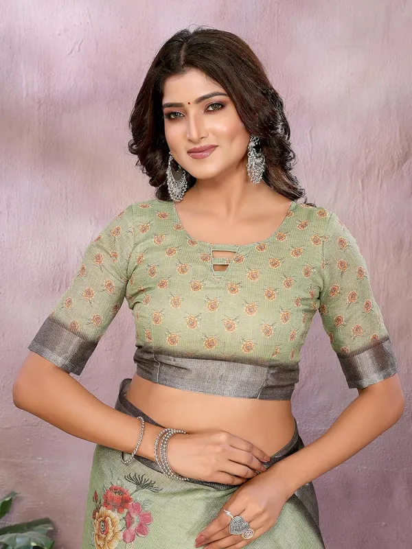 Women's_Linen_Shimmer_Floral_Saree_for_Women_|_Lightweight_Printed_Linen-Shimmer_Sarees_|_For_Traditional,_Festive_&_Wedding_|_5.5m_Saree_+_0.8m_Blouse_(Olive_Green_&_Black_Floral)