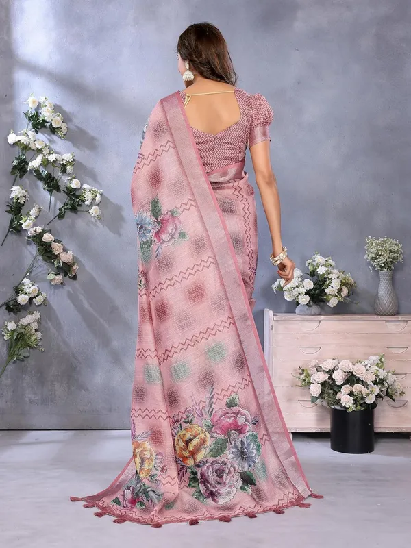 Women's_Linen_Shimmer_Floral_Saree_for_Women_|_Lightweight_Printed_Linen-Shimmer_Sarees_|_For_Traditional,_Festive_&_Wedding_|_5.5m_Saree_+_0.8m_Blouse_(Pink_Multicolor_Floral)