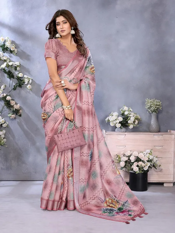 Women's_Linen_Shimmer_Floral_Saree_for_Women_|_Lightweight_Printed_Linen-Shimmer_Sarees_|_For_Traditional,_Festive_&_Wedding_|_5.5m_Saree_+_0.8m_Blouse_(Pink_Multicolor_Floral)