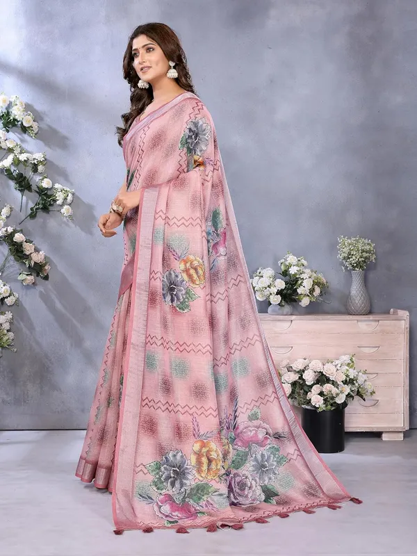 Women's_Linen_Shimmer_Floral_Saree_for_Women_|_Lightweight_Printed_Linen-Shimmer_Sarees_|_For_Traditional,_Festive_&_Wedding_|_5.5m_Saree_+_0.8m_Blouse_(Pink_Multicolor_Floral)