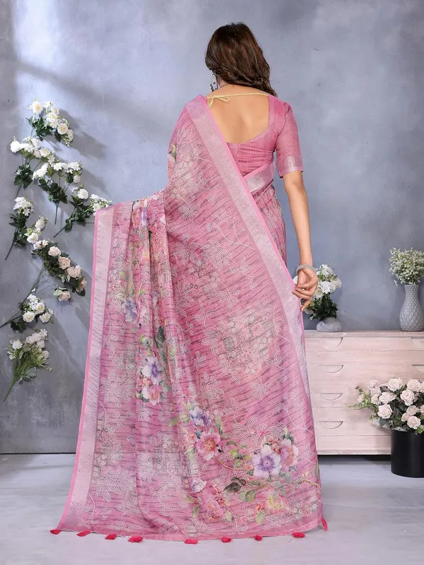 Women's_Linen_Shimmer_Floral_Saree_for_Women_|_Lightweight_Printed_Linen-Shimmer_Sarees_|_For_Traditional,_Festive_&_Wedding_|_5.5m_Saree_+_0.8m_Blouse_(Light_Pink_Floral)