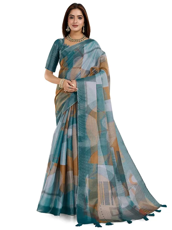 Women's_Erode_Anmol_Silk_Printed_Saree_for_Women_|_Elegant_Floral,_Abstract_&_Geometric_Designs_|_For_Wedding,_Festive_|_5.5m_Saree_+_0.8m_Blouse_Piece_(Teal_&_Beige_&_White)