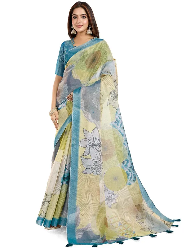Women's_Erode_Anmol_Silk_Printed_Saree_for_Women_|_Elegant_Floral,_Abstract_&_Geometric_Designs_|_For_Wedding,_Festive_|_5.5m_Saree_+_0.8m_Blouse_Piece_(Teal_Cream_&_Yellow)
