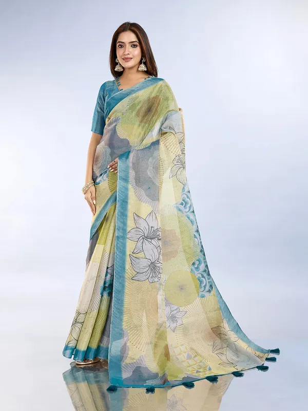Women's_Erode_Anmol_Silk_Printed_Saree_for_Women_|_Elegant_Floral,_Abstract_&_Geometric_Designs_|_For_Wedding,_Festive_|_5.5m_Saree_+_0.8m_Blouse_Piece_(Teal_Cream_&_Yellow)