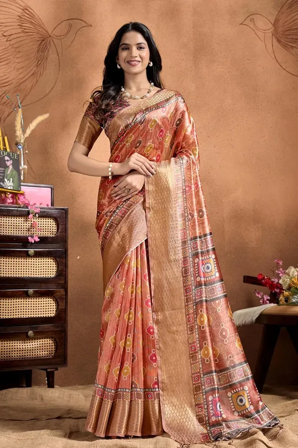 Women's_Elegant_Soft_Silk_Blend_Saree_with_Zari_Border_&_Designer_Printed_Pallu_for_Women_|_For_Traditional,_Festive_&_Wedding_|_5.5m_Saree_+_0.8m_Blouse_(Copper-Rose_&_Multicolor)