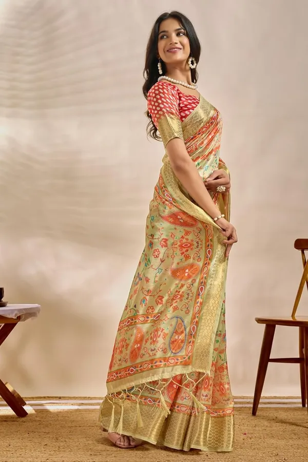 Women's_Elegant_Soft_Silk_Blend_Saree_with_Zari_Border_&_Designer_Printed_Pallu_for_Women_|_For_Traditional,_Festive_&_Wedding_|_5.5m_Saree_+_0.8m_Blouse_(Light_Olive_Green_&_Red-Orange)