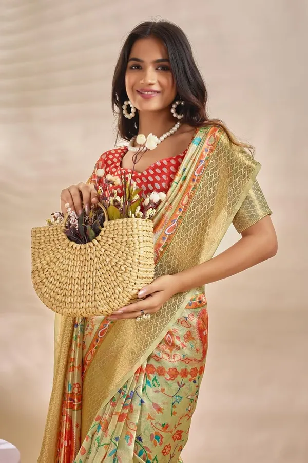 Women's_Elegant_Soft_Silk_Blend_Saree_with_Zari_Border_&_Designer_Printed_Pallu_for_Women_|_For_Traditional,_Festive_&_Wedding_|_5.5m_Saree_+_0.8m_Blouse_(Light_Olive_Green_&_Red-Orange)