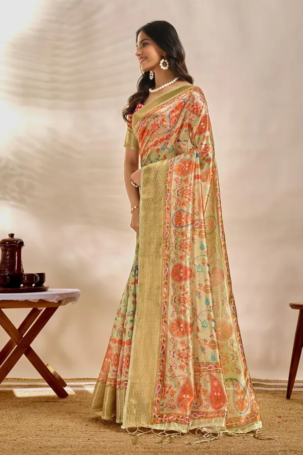 Women's_Elegant_Soft_Silk_Blend_Saree_with_Zari_Border_&_Designer_Printed_Pallu_for_Women_|_For_Traditional,_Festive_&_Wedding_|_5.5m_Saree_+_0.8m_Blouse_(Light_Olive_Green_&_Red-Orange)