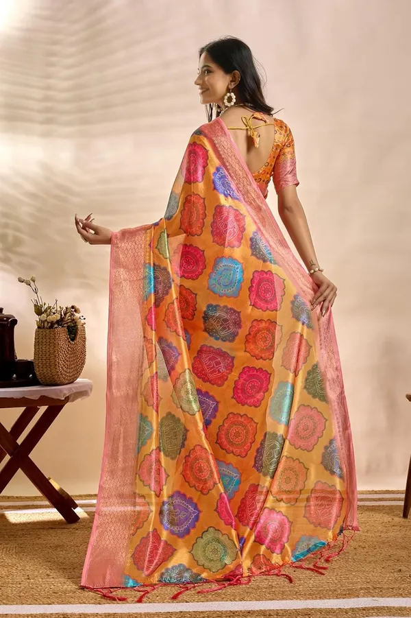 Women's_Elegant_Soft_Silk_Blend_Saree_with_Zari_Border_&_Designer_Printed_Pallu_for_Women_|_For_Traditional,_Festive_&_Wedding_|_5.5m_Saree_+_0.8m_Blouse_(Orange_&_Multicolor)