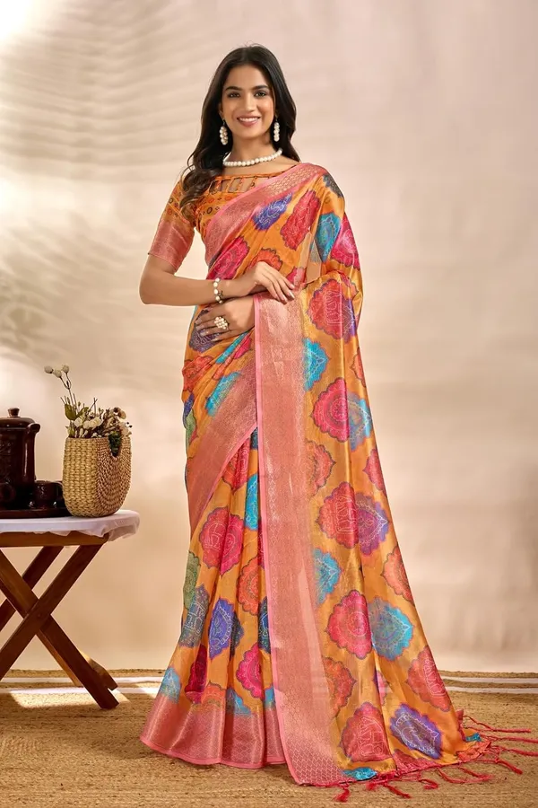 Women's_Elegant_Soft_Silk_Blend_Saree_with_Zari_Border_&_Designer_Printed_Pallu_for_Women_|_For_Traditional,_Festive_&_Wedding_|_5.5m_Saree_+_0.8m_Blouse_(Orange_&_Multicolor)
