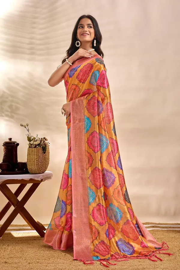Women's_Elegant_Soft_Silk_Blend_Saree_with_Zari_Border_&_Designer_Printed_Pallu_for_Women_|_For_Traditional,_Festive_&_Wedding_|_5.5m_Saree_+_0.8m_Blouse_(Orange_&_Multicolor)