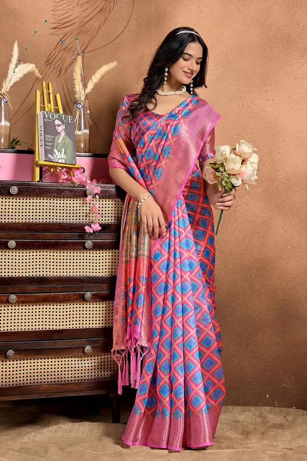 Women's_Elegant_Soft_Silk_Blend_Saree_with_Zari_Border_&_Designer_Printed_Pallu_for_Women_|_For_Traditional,_Festive_&_Wedding_|_5.5m_Saree_+_0.8m_Blouse_(Pink_&_Blue)