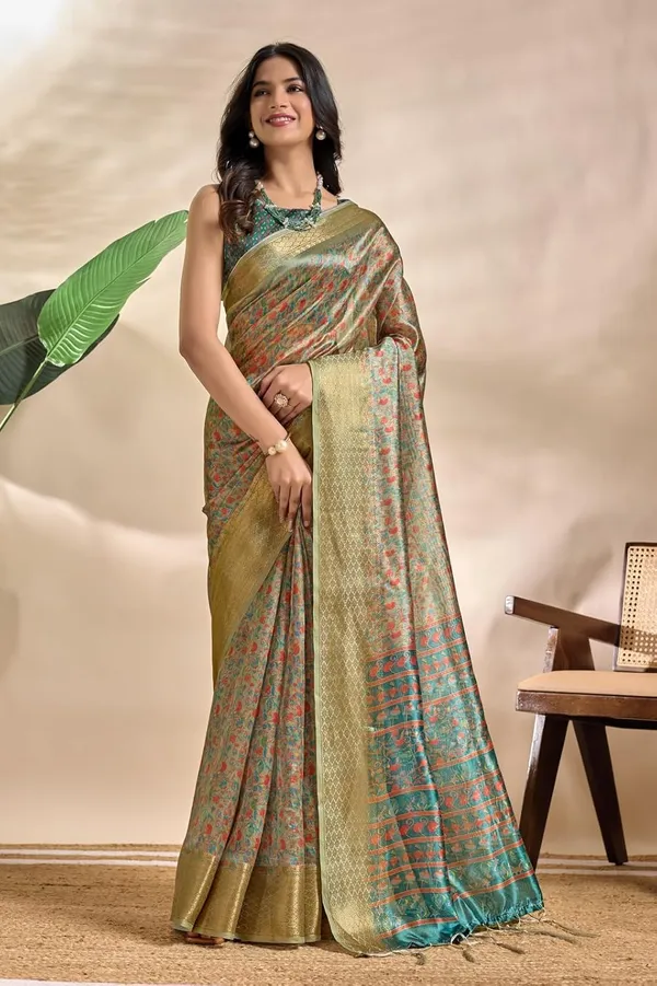 Women's_Elegant_Soft_Silk_Blend_Saree_with_Zari_Border_&_Designer_Printed_Pallu_for_Women_|_For_Traditional,_Festive_&_Wedding_|_5.5m_Saree_+_0.8m_Blouse_(Olive_Green_&_Teal)