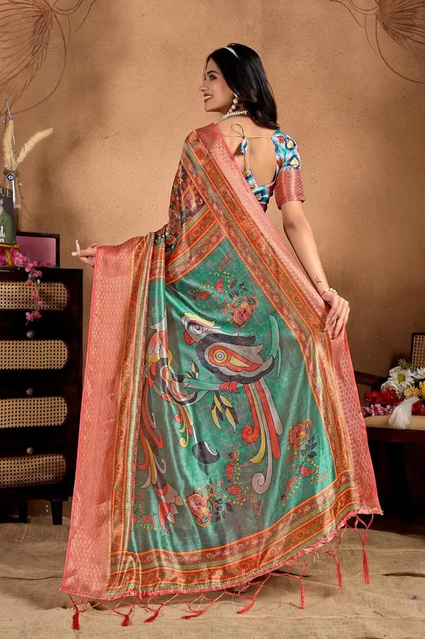 Women's_Elegant_Soft_Silk_Blend_Saree_with_Zari_Border_&_Designer_Printed_Pallu_for_Women_|_For_Traditional,_Festive_&_Wedding_|_5.5m_Saree_+_0.8m_Blouse_(Parrot_&_Multicolor)