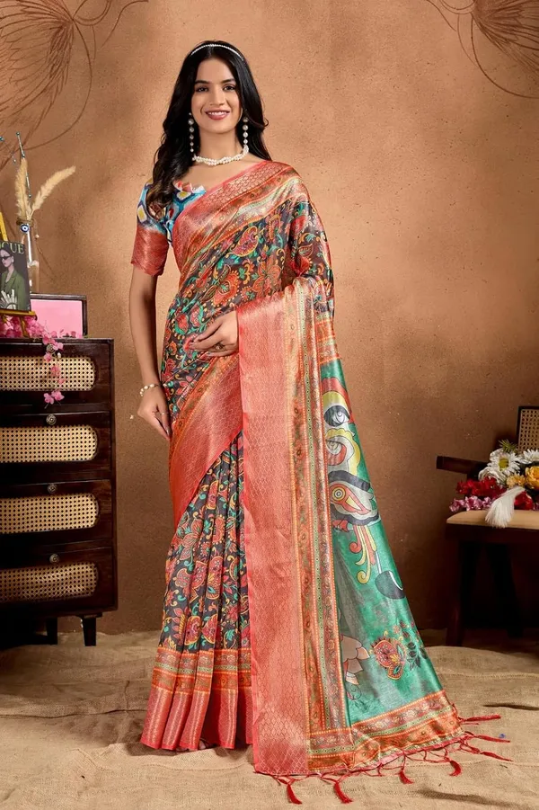 Women's_Elegant_Soft_Silk_Blend_Saree_with_Zari_Border_&_Designer_Printed_Pallu_for_Women_|_For_Traditional,_Festive_&_Wedding_|_5.5m_Saree_+_0.8m_Blouse_(Parrot_&_Multicolor)