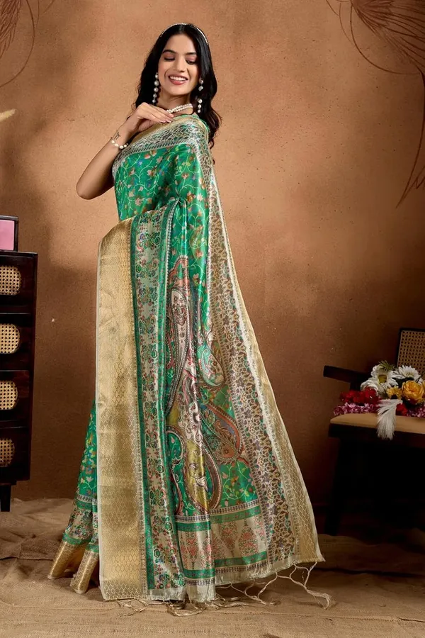 Women's_Elegant_Soft_Silk_Blend_Saree_with_Zari_Border_&_Designer_Printed_Pallu_for_Women_|_For_Traditional,_Festive_&_Wedding_|_5.5m_Saree_+_0.8m_Blouse_(Green_&_Gold)