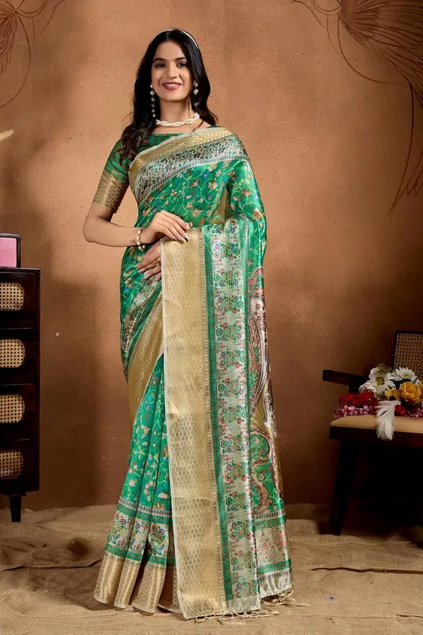 Women's_Elegant_Soft_Silk_Blend_Saree_with_Zari_Border_&_Designer_Printed_Pallu_for_Women_|_For_Traditional,_Festive_&_Wedding_|_5.5m_Saree_+_0.8m_Blouse_(Green_&_Gold)