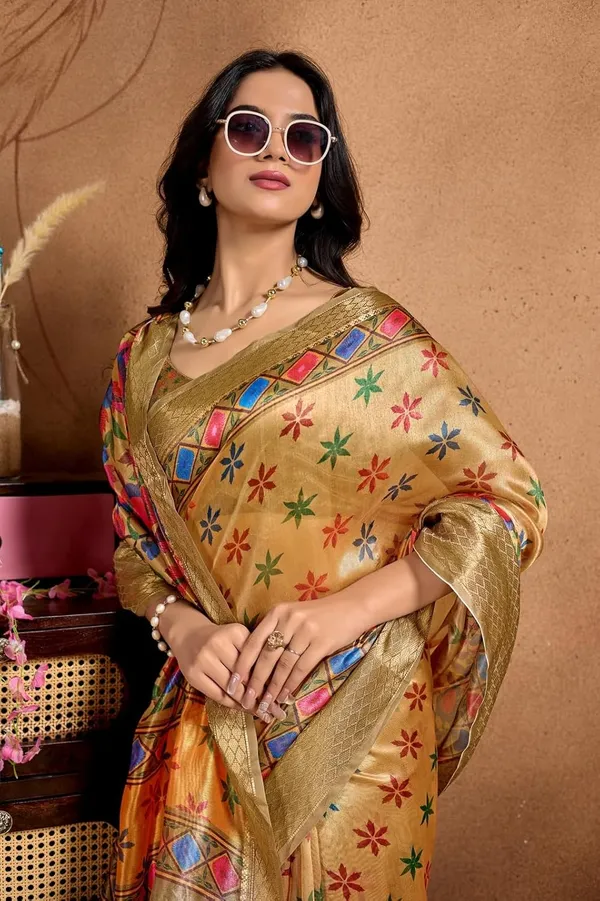 Women's_Elegant_Soft_Silk_Blend_Saree_with_Zari_Border_&_Designer_Printed_Pallu_for_Women_|_For_Traditional,_Festive_&_Wedding_|_5.5m_Saree_+_0.8m_Blouse_(Golden_&_Multicolor)