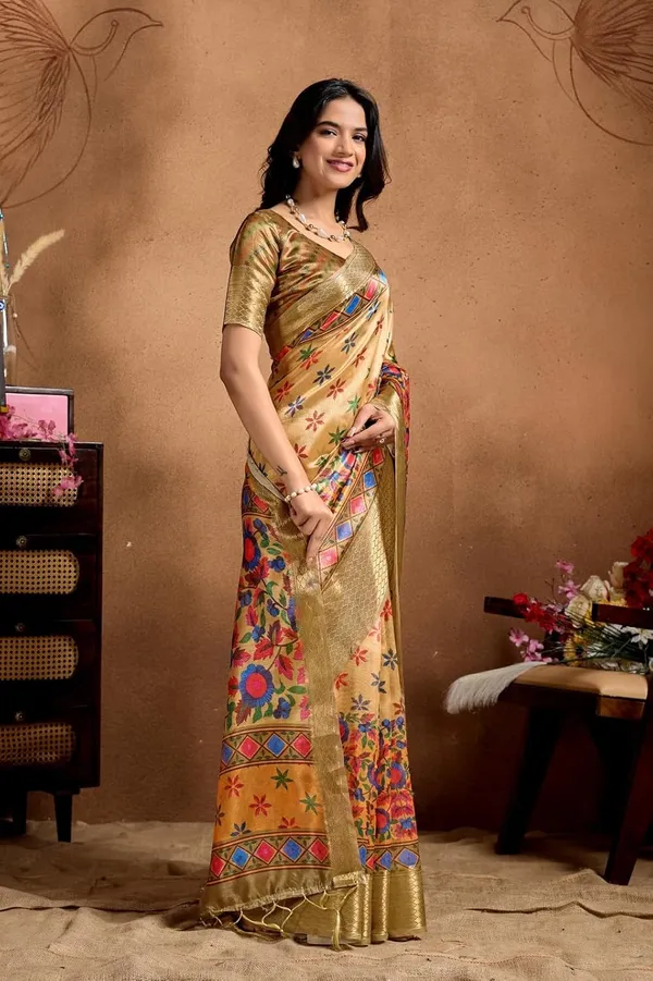 Women's_Elegant_Soft_Silk_Blend_Saree_with_Zari_Border_&_Designer_Printed_Pallu_for_Women_|_For_Traditional,_Festive_&_Wedding_|_5.5m_Saree_+_0.8m_Blouse_(Golden_&_Multicolor)